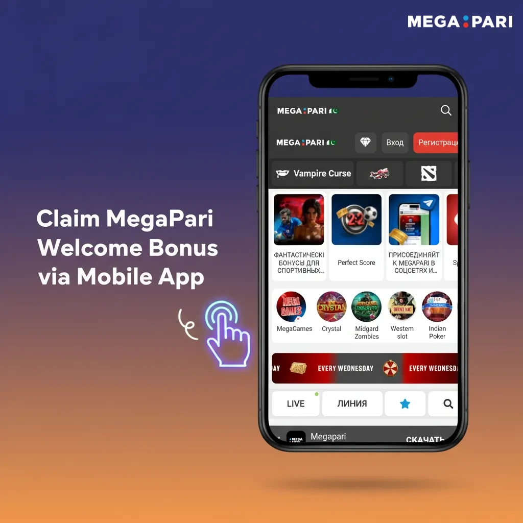 MegaPari Android/iOS app welcome bonus steps: download, log in, enable bonus, deposit 350 PKR, start wagering.