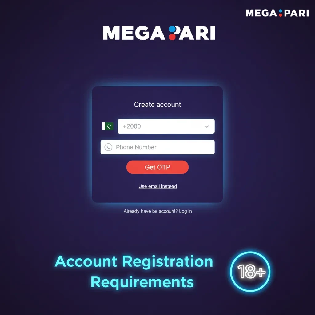 MegaPari registration in Pakistan: 18+, one account, real ID, valid phone/email, payments in your name; accept site rules.