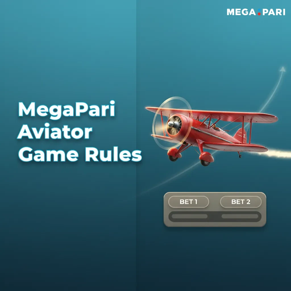 MegaPari Aviator rules graphic: plane takes off, multiplier grows, cash out manually or auto cashout before it flies away.