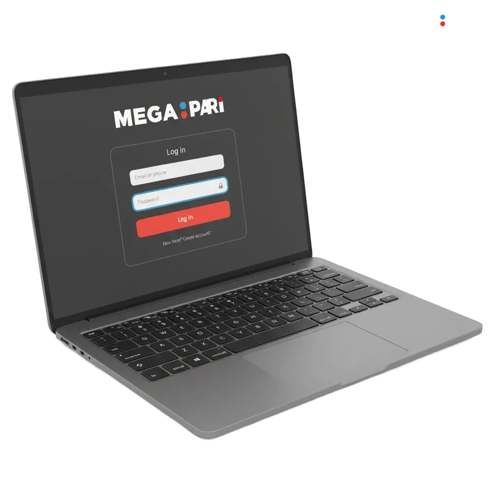 MegaPari Pakistan login page with email, phone, or ID fields, password box, and optional 2-step verification