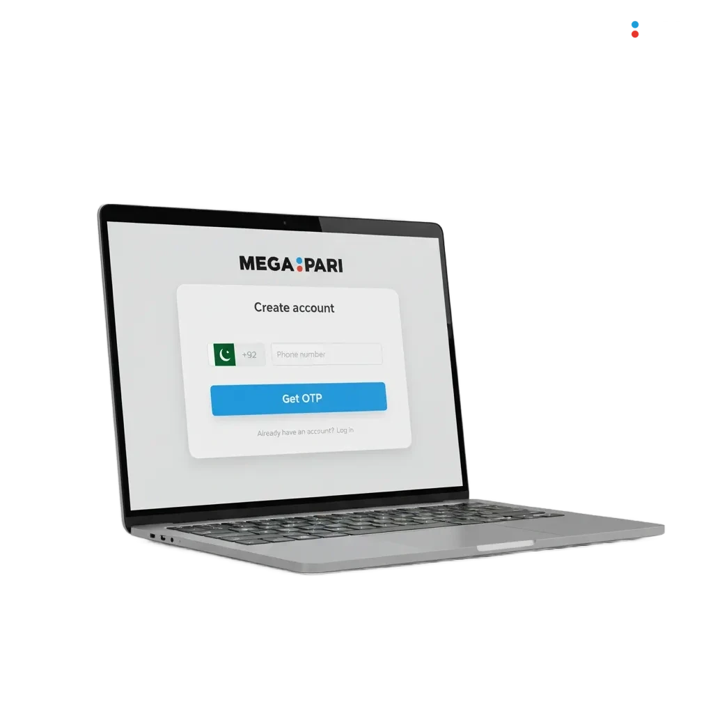 MegaPari Pakistan signup methods: phone, email, one-click, social media. 200% up to 450,000 PKR + 150 FS. Casino & sports.