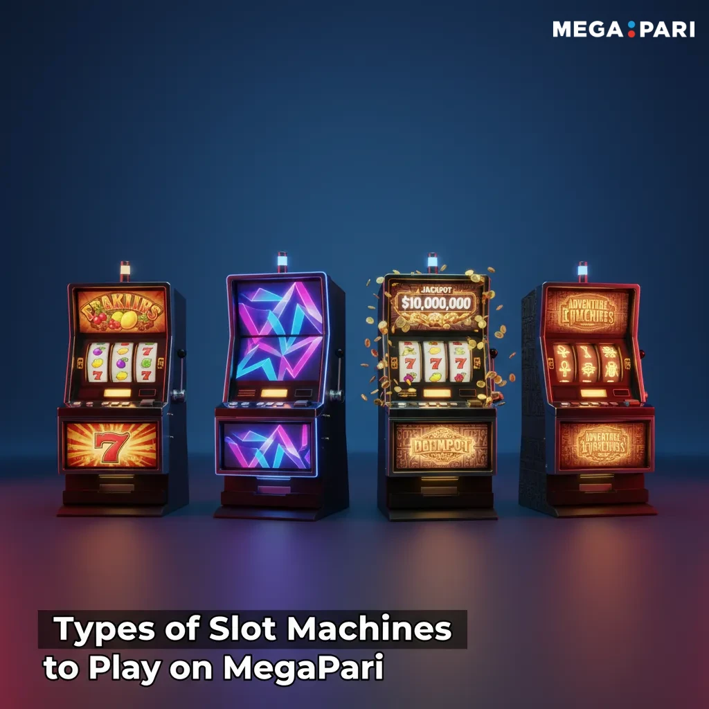 MegaPari slot types: Classic 3-Reel, Video, Megaways, Hold & Win, Jackpot, Cluster Pays, Buy Feature, Branded, Crash games.