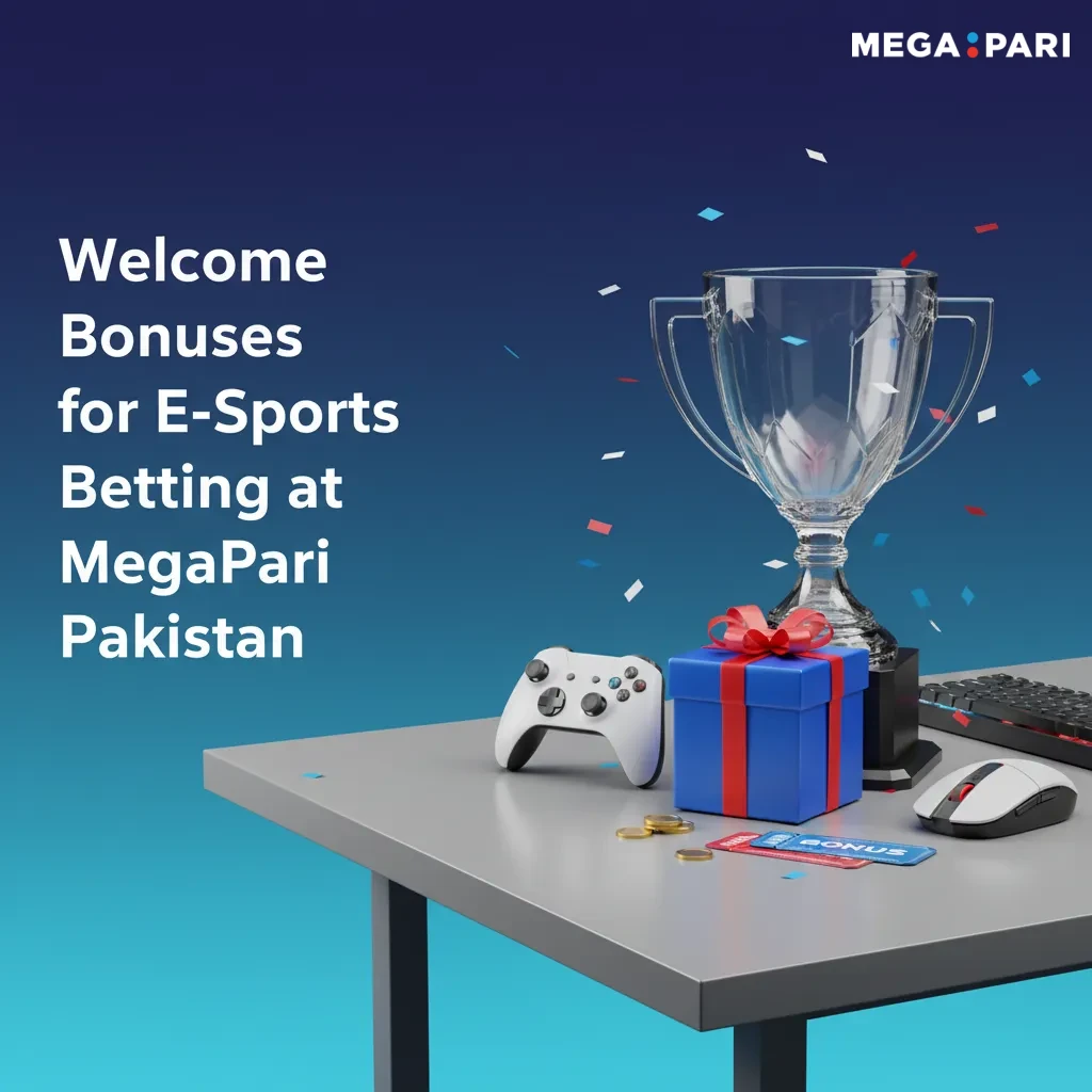 MegaPari Pakistan esports welcome bonus: 200% up to 450,000 PKR + 150 free spins, with claim steps and T&Cs note.